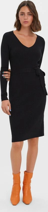 Vero Moda VMGOLD RIB LS SHORT V-NCK BELT DRESS REP Dames Jurk Black - Maat XL 7 Vero Moda VMGOLD RIB LS SHORT V-NCK BELT DRESS REP Dames Jurk Black - Maat XL - Afbeelding 5