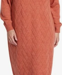 EVIVA - Gebreide Jurk Met Rolkraag - Lichtbruin