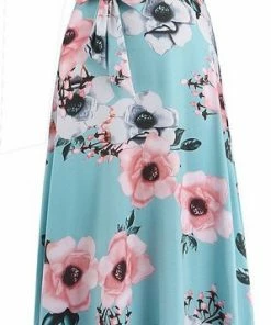 Merkloos Dames Lange Jurk - Maxi Jurk - Korte Mouw - Groen - Maat S -Exporteren dameskleding winkel 298x840 1