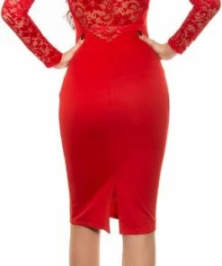 Merkloos Mini-jurk Kokerjurk Dames - Kant - Rood - Maat 40 -Exporteren dameskleding winkel 314x840