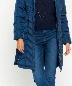LOLALIZA Lange Gewatteerde Jas - Marine Blauw - Maat 44 -Exporteren dameskleding winkel 330x840 4