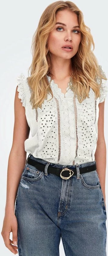 Only ONLINGE SL EMBROIDERY TOP - Cloud Dancer White 5 Only ONLINGE SL EMBROIDERY TOP - Cloud Dancer White - Afbeelding 3