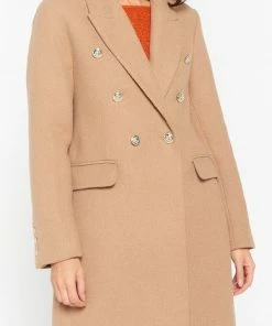 LOLALIZA Lange Jas - Camel - Maat 42