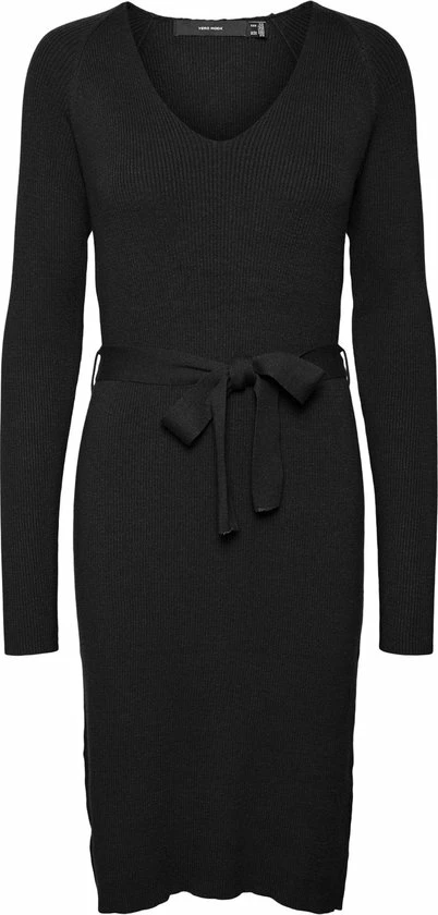 Vero Moda VMGOLD RIB LS SHORT V-NCK BELT DRESS REP Dames Jurk Black - Maat XL 3 Vero Moda VMGOLD RIB LS SHORT V-NCK BELT DRESS REP Dames Jurk Black - Maat XL