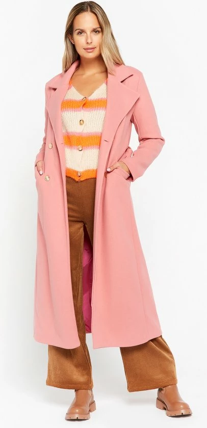 LOLALIZA Lange Mantel Met Striklint - Nude - Maat L 4 LOLALIZA Lange Mantel Met Striklint - Nude - Maat L - Afbeelding 2