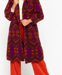 LOLALIZA Wollen Jas Met Etnische Print - Paars - Maat M -Exporteren dameskleding winkel 410x840 8