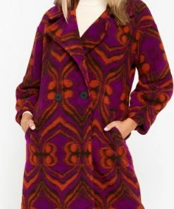 LOLALIZA Wollen Jas Met Etnische Print - Paars - Maat M -Exporteren dameskleding winkel 414x840 3