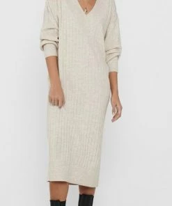 Only Jurk Onlnew Tessa L/s Midi V Dress Knt Noos 15236372 Pumice Stone/w. Melange Dames Maat - XL -Exporteren dameskleding winkel 426x840 2