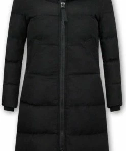 Matogla Extra Lange Winterjas Dames Met Kunst Bontkraag - Zwart