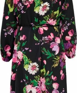 Only Carmakoma Carleona LS Wrap Calf Dress AOP Black/Big Floral -Exporteren dameskleding winkel 431x840 6