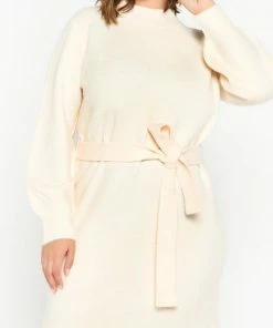 LOLALIZA Trui-jurk Met Striklint - Ecru - Maat M