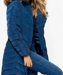 LOLALIZA Lange Gewatteerde Jas - Marine Blauw - Maat 44 -Exporteren dameskleding winkel 435x840 12