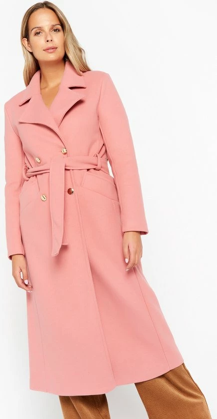 LOLALIZA Lange Mantel Met Striklint - Nude - Maat L 3 LOLALIZA Lange Mantel Met Striklint - Nude - Maat L