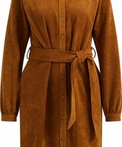 WE Fashion Dames Corduroy Overhemdjurk Met Strikceintuur