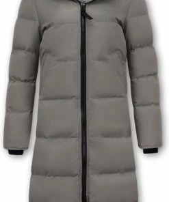 Matogla Lange Gewatteerde Jas Dames Getailleerd - 8606 - Grijs