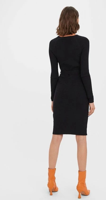 Vero Moda VMGOLD RIB LS SHORT V-NCK BELT DRESS REP Dames Jurk Black - Maat XL 5 Vero Moda VMGOLD RIB LS SHORT V-NCK BELT DRESS REP Dames Jurk Black - Maat XL - Afbeelding 3