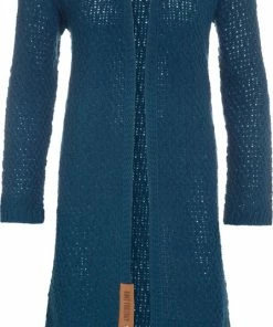 Knit Factory Luna Lang Gebreid Dames Vest - Petrol - 46/48 - Grote Maten Dames Kleding