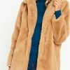 LOLALIZA Lange Faux Fur Jas - Camel - Maat S