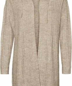 VERO MODA Curve VMLulu Lefile Open Hood Cardigan Curve Silver Mink/W. Melange
