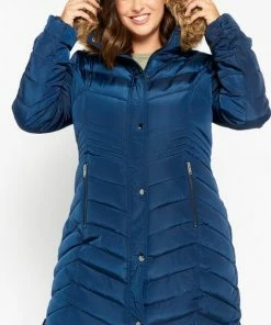 LOLALIZA Lange Gewatteerde Jas - Marine Blauw - Maat 44 -Exporteren dameskleding winkel 478x840 6
