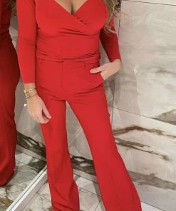 Merkloos Dames Top Lange Mouwen Rood Red Kerst Oud En Nieuw Herfst Winter