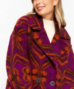 LOLALIZA Wollen Jas Met Etnische Print - Paars - Maat M -Exporteren dameskleding winkel 498x840 8