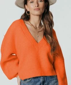 Colourful Rebel Guusje Trui Oranje Dames - Basic Fit - Katoen - M -Exporteren dameskleding winkel 505x840 5