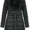 Gentile Bellini Lange Parka Dames Winterjas – Met Zwarte Faux Bontkraag – Zwart Jassen Dames Dames Jas