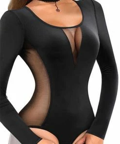 Merkloos Dames V-shaper Bodysuit Met Lange Mouwen - Zachte Rekbare Stof - Zwarte Kleur -Exporteren dameskleding winkel 542x840 4