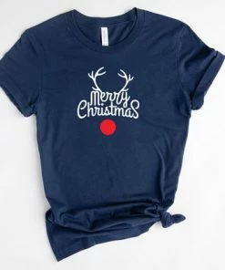 BELLA+CANVAS Lykke Merry Christmas T-Shirt | Kerst | Mannen - Vrouwen - Unisex | Katoen | Navy | Maat XXL