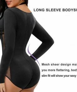 Merkloos Dames V-shaper Bodysuit Met Lange Mouwen - Zachte Rekbare Stof - Zwarte Kleur -Exporteren dameskleding winkel 550x550 116