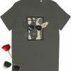 Stanley/Stella Grappig T Shirt Met Cartoon Geit - Dames T Shirt Met Print - Heren T Shirt Met Opdruk - Unisex Maten: S M L XL XXL XXXL - Tshirt Kleuren: Wit Khaki.