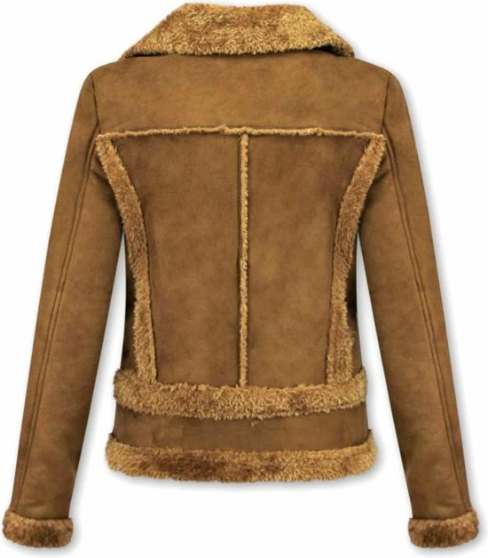 Z DESIGN Bikerjack Dames Suede - Lammy Coat - Bruin 4 Z DESIGN Bikerjack Dames Suede - Lammy Coat - Bruin - Afbeelding 2