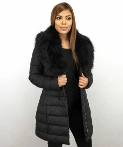Gentile Bellini Lange Parka Dames Winterjas – Met Zwarte Faux Bontkraag – Zwart Jassen Dames Dames Jas -Exporteren dameskleding winkel 550x632 5