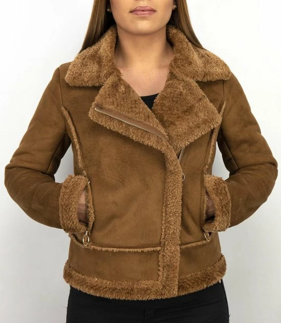 Z DESIGN Bikerjack Dames Suede - Lammy Coat - Bruin 5 Z DESIGN Bikerjack Dames Suede - Lammy Coat - Bruin - Afbeelding 3