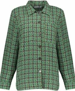 Geisha Vest Tweed Blouse Jacket 23910 20 000530 Green Camel Combi Dames Maat - L -Exporteren dameskleding winkel 550x634 2