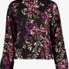 TwoDay Dames Smock Top Met Bloemenprint - Zwart - Maat XL