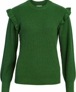 Object Trui Objmalena L/s Ruffle Pullover Noos 23039233 Artichoke Green/melange Dames Maat - M