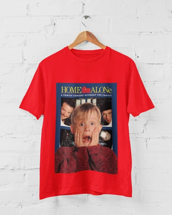 Feel Free Design Home Alone T-Shirt | Christmas | Movie | 100% Organisch Katoen | Rood | Maat L 3 Feel Free Design Home Alone T-Shirt | Christmas | Movie | 100% Organisch Katoen | Rood | Maat L