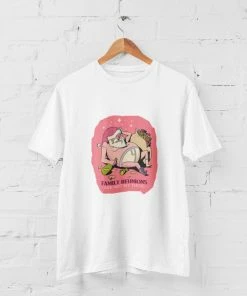 Feel Free Design Chirstmas Family Reunions T-Shirt | Christmas | Cartoon | 100% Organisch Katoen | Wit | Maat M