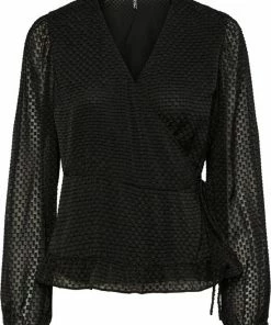 PIECES PCAGANA LS WRAP TOP Dames Top - Maat L