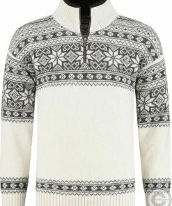 John Brilliant Noorse Pullover In Setesdals-design Van 100% Zuivere Wol, Gebroken Wit (M)