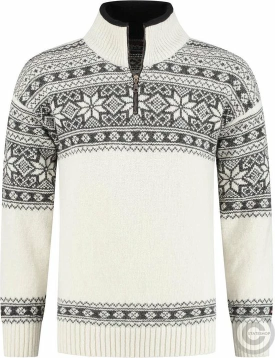 John Brilliant Noorse Pullover In Setesdals-design Van 100% Zuivere Wol, Gebroken Wit (M) 3 John Brilliant Noorse Pullover In Setesdals-design Van 100% Zuivere Wol, Gebroken Wit (M)
