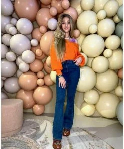 Colourful Rebel Guusje Trui Oranje Dames - Basic Fit - Katoen - M -Exporteren dameskleding winkel 550x721 3