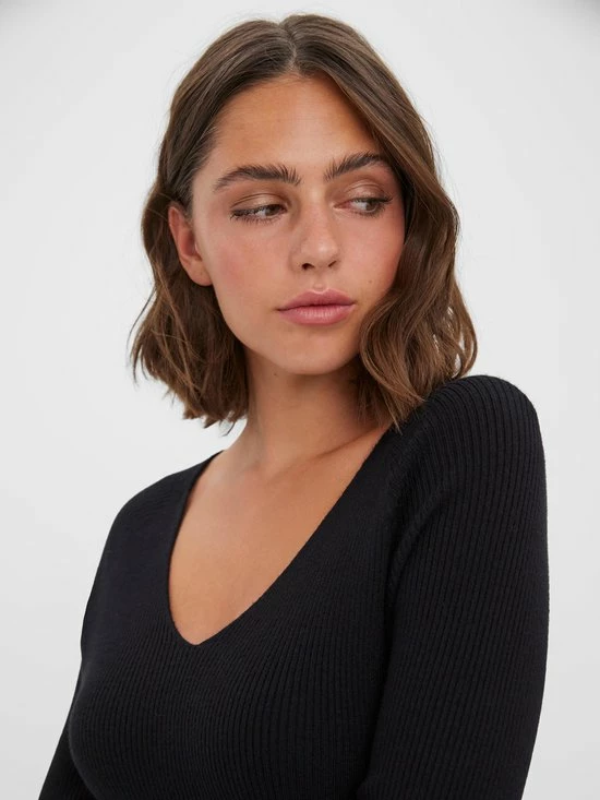 Vero Moda VMGOLD RIB LS SHORT V-NCK BELT DRESS REP Dames Jurk Black - Maat XL 6 Vero Moda VMGOLD RIB LS SHORT V-NCK BELT DRESS REP Dames Jurk Black - Maat XL - Afbeelding 4