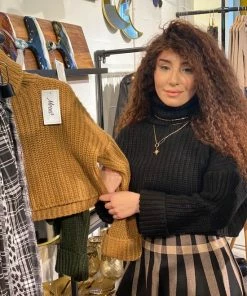 Merkloos Gebreide Coltrui Dames - Gebreide Trui Met Wijde Col - Een Maat 36 Tot 40- Knit Trui - Groen -Exporteren dameskleding winkel 550x733 416