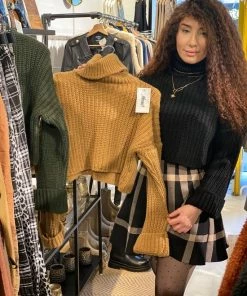 Merkloos Gebreide Coltrui Dames - Gebreide Trui Met Wijde Col - Een Maat 36 Tot 40- Knit Trui - Groen -Exporteren dameskleding winkel 550x733 417