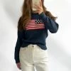 Merkloos Trui USA Navy, Gebreide Trui, Knitwear Sweater One Size