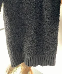 Merkloos Dikke Jurk Voor Dames Met Col - Harige Jurk - Winterjurk - Lange Jurk - Vrijetijdsjurk Met Lange Mouwen - Effen Patroon - Truijurk - Een Maat 38 Tot 44 - Zwart -Exporteren dameskleding winkel 550x733 638