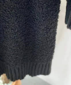 Merkloos Dikke Jurk Voor Dames Met Col - Harige Jurk - Winterjurk - Lange Jurk - Vrijetijdsjurk Met Lange Mouwen - Effen Patroon - Truijurk - Een Maat 38 Tot 44 - Zwart -Exporteren dameskleding winkel 550x733 640